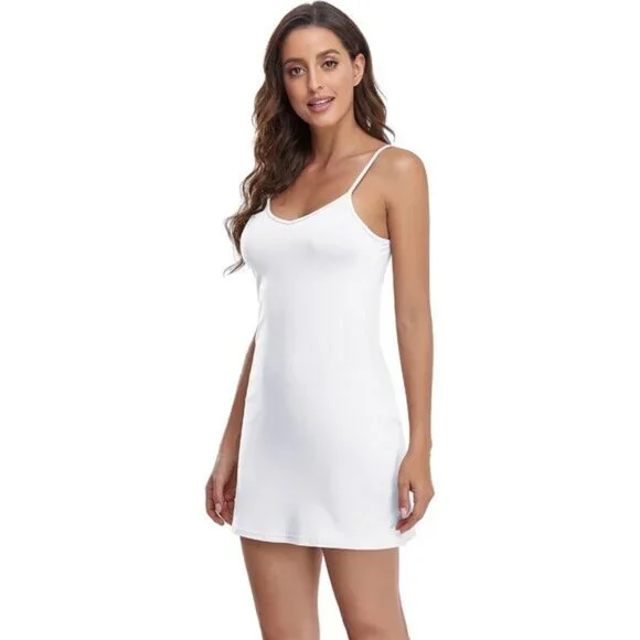 ⚡Women's White Lingerie Under Dress Spaghetti Adjustable Strap V Neck Full Slip - Picture 2 of 5